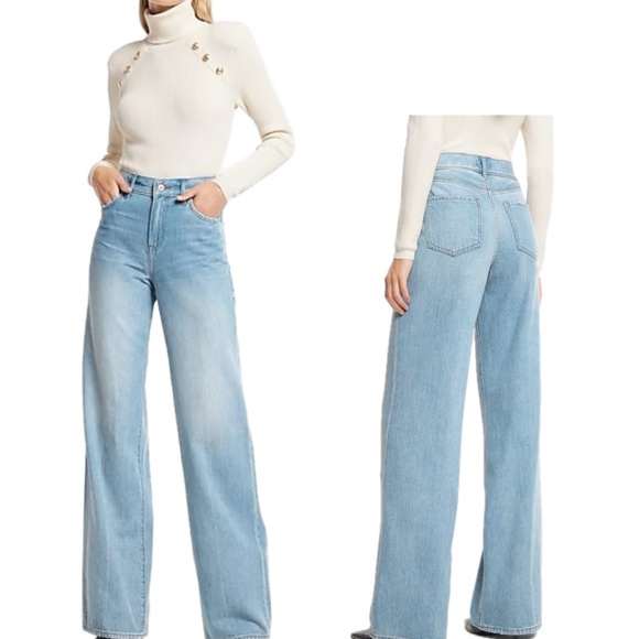 Express Denim - Express, High Waisted Wide Leg Jeans - Light Wash - Size 2R